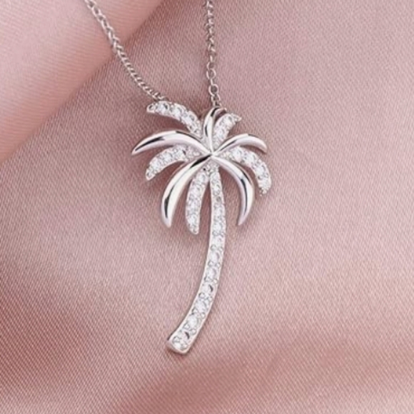Elegant 925 Sterling  Silver Palm Tree Necklace NWT - Picture 4 of 4